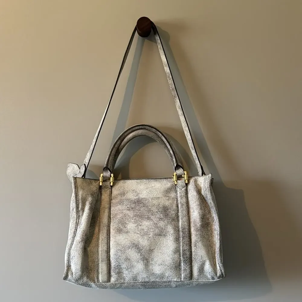 AIMEE KESTENBERG GRAY/ IRIDESCENT ROSE GOLD HESTON SATCHEL W/ GOLD HARDWARE - Picture 3 of 16